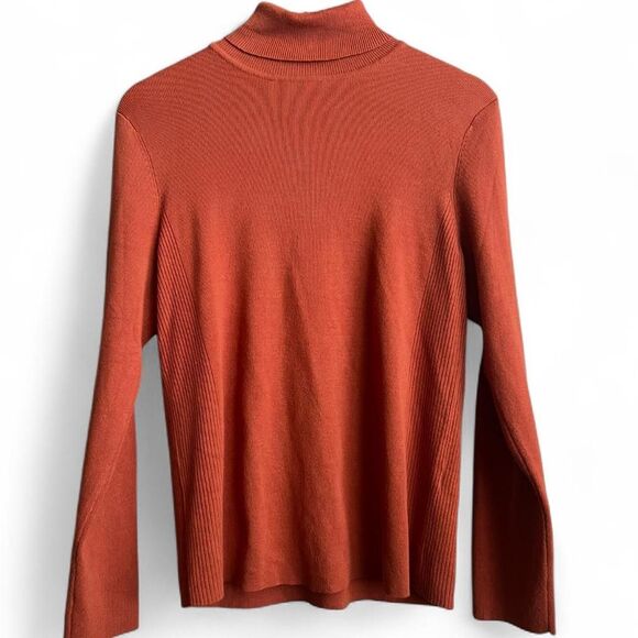 00’s Y2K Chico’s Rich Pumpkin Orange Long Sleeved Turtleneck W/Ribbed Paneling - Picture 6 of 8